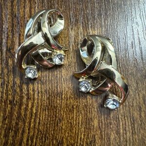 Vintage Stamped CHAREL Gold Tone Rhinestone Clip on Earrings Cocktail Fashion